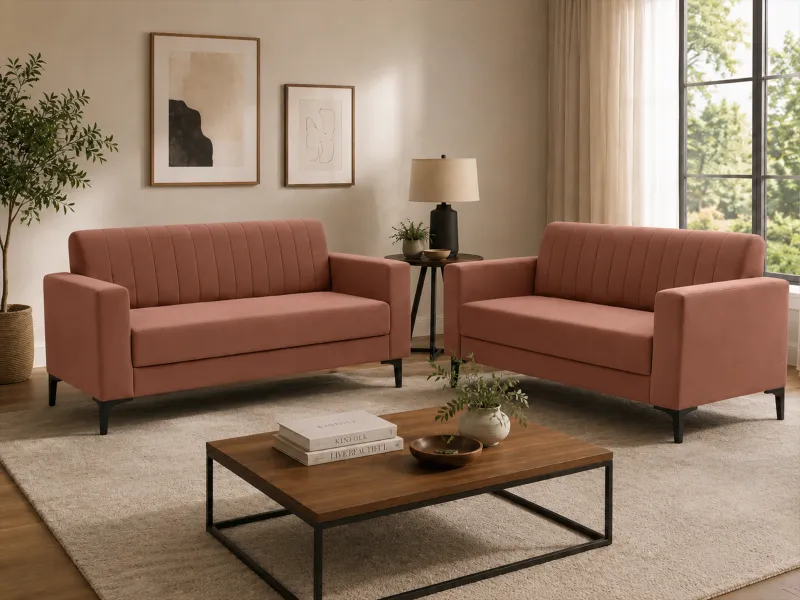 Tulip Upholstered Sofa Set in Rust Ruby Color